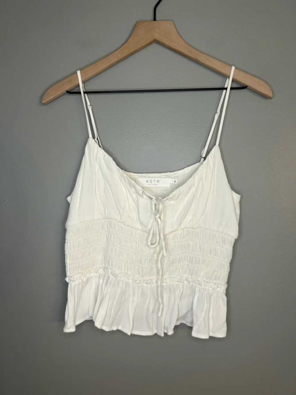 ASTR The Label Fiona White Smocked Ruffled Cami Top, Size Large - Picture 6 of 12